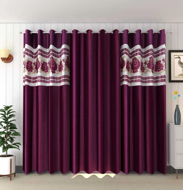 Polyester Curtains for Door (Purple, 7 Feet) (Pack of 3)