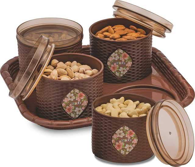 Fable Container Serving Set for Storage (Pack of 4, Dark Brown) (S-31)