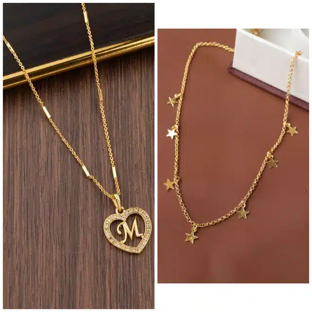 Pendants with Chain for Women (Gold, Set of 2)