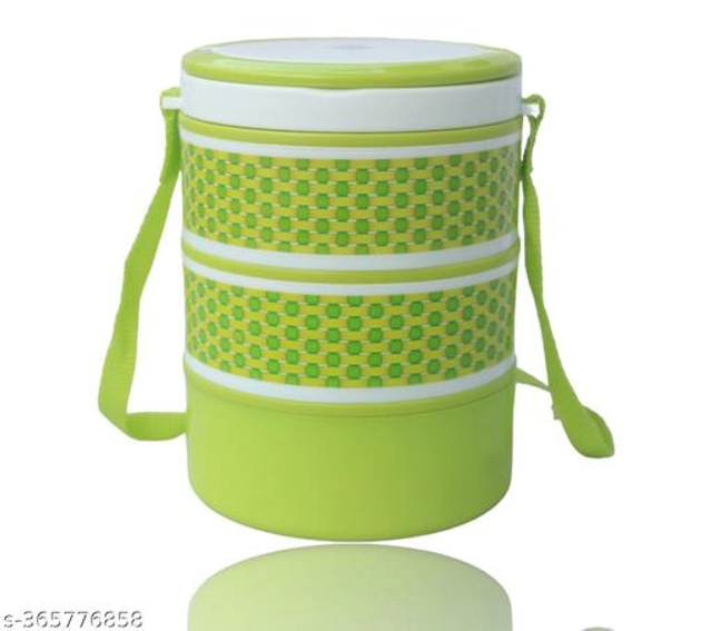 Plastic 3 Layer Lunch Box (Green & White)