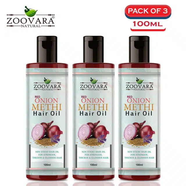 Zoovara Red Onion with Methi Hair Oil for Hair Loss Control (Pack of 3, 100 ml)
