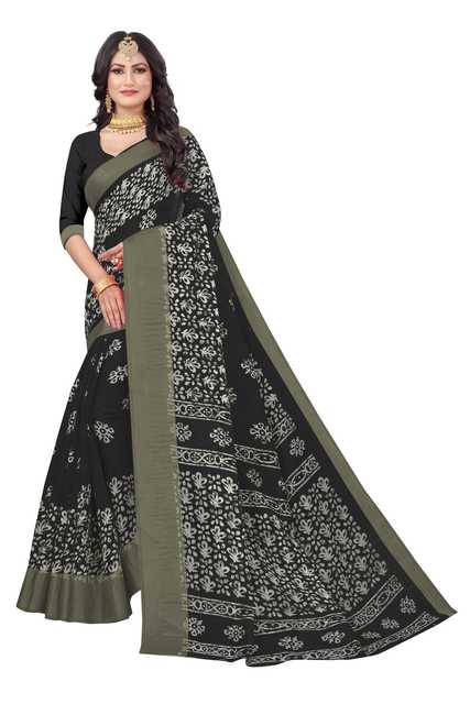 Trendy Cotton Silk Saree With Blouse Piece For Women (Black, 6.3 m) (M-1941)