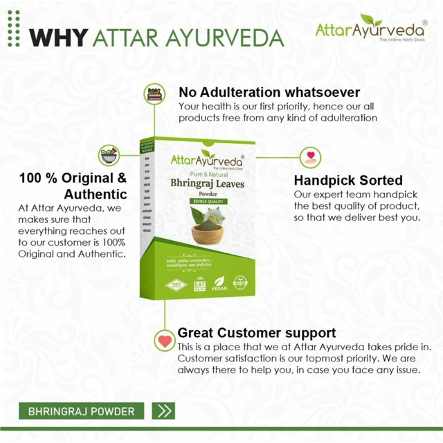 Attar Ayurveda Natural Bhringraj Powder for hair growth (100 Grams) Sulfate Free, Pack of 1