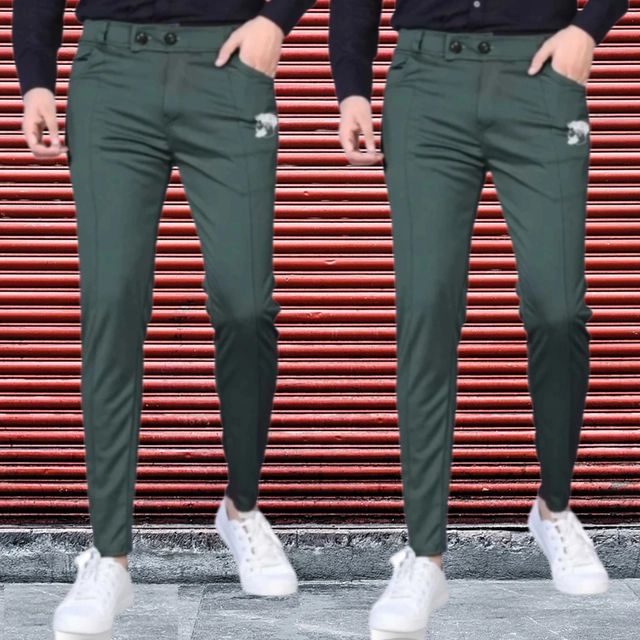 Lycra Jogger Perfect Fit Trackpants for Men (Bottle Green, 28) (Pack of 2)