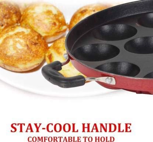 12 Cavities Non Stick Appam Patra with Lid (Red & Black, 1000 ml)