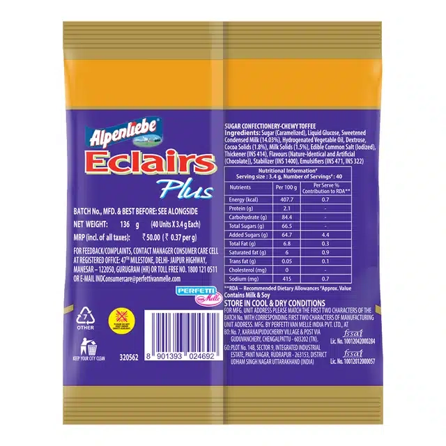 Alpenliebe Eclairs Plus Pouch, 136 g