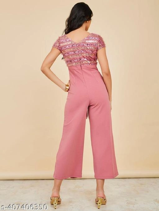 Lycra Embellished Jumpsuit for Women (Pink, XS)