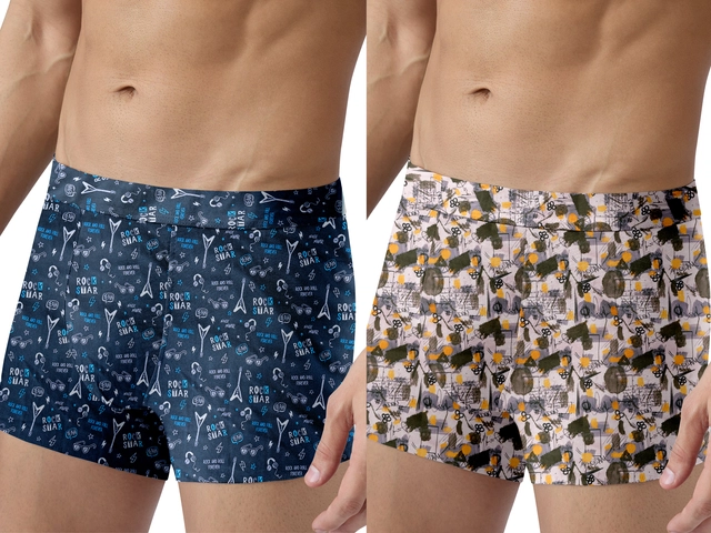 Nylon Printed Trunks for Men (Multicolor, S) (Pack of 2)