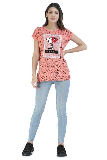 Fosty Women's Stylish T-Shirts (Peach, XL) (ADE-475)