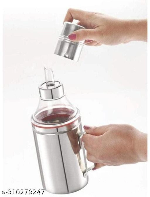 Stainless Steel Nozzle Oil Dispenser with Cleaning Brush (Set of 2) (Silver, 1000 ml)