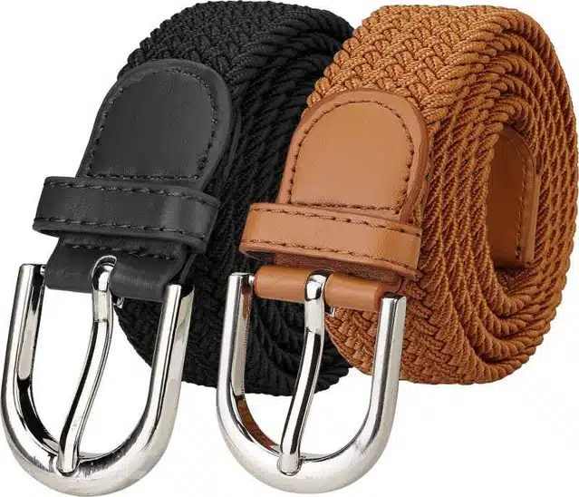 Canvas Belt for Men (Pack of 2) (Multicolor, 42)