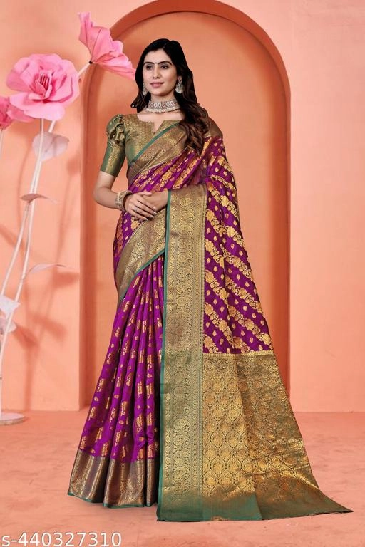 Banarasi Silk Zari Woven Saree for Women (Purple, 6.3 m)