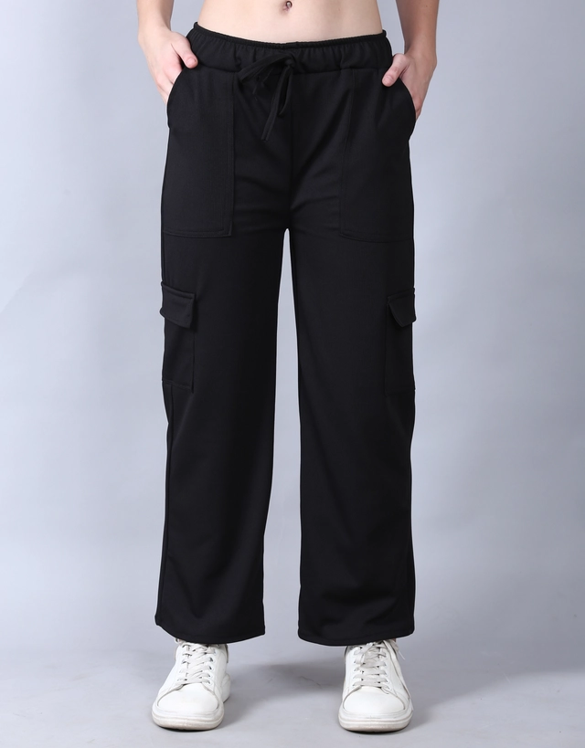 Cotton Blend Regular Fit Cargo Pant for Women (Black, 28)