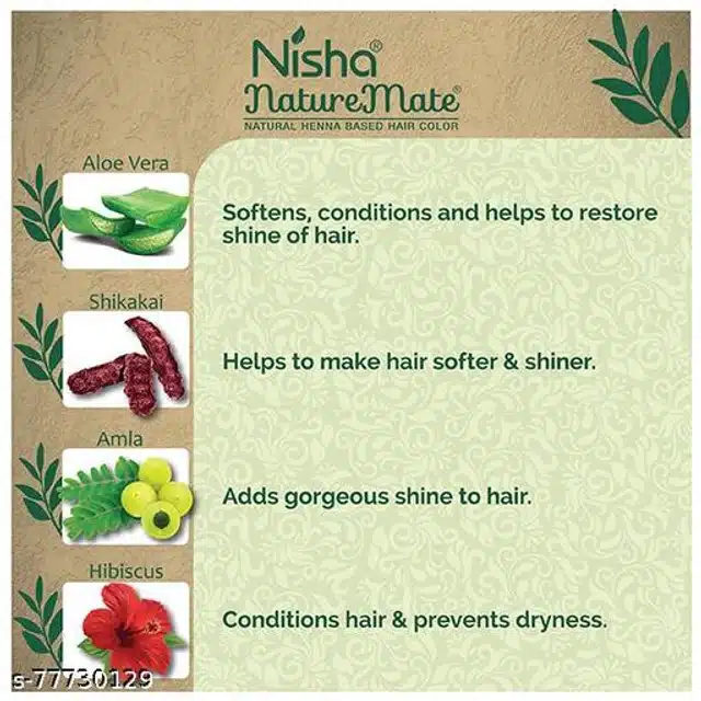 Nisha Nature Mate Henna Powder Hair Color (Black, 10 g) (Pack of 10)