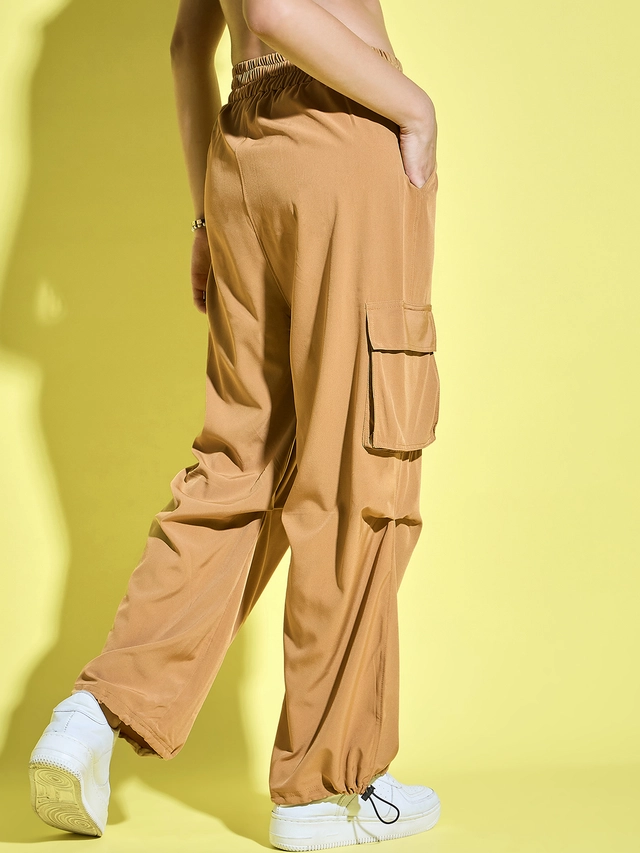 Polyester Loose Fit Trousers for Women (Mustard, 32)