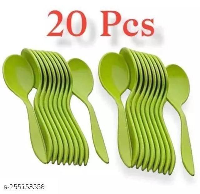 Plastic Table Spoons (Green, Pack of 20)