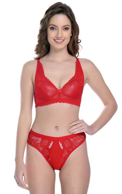 PIBU Cotton Lingerie Set for Women (Pack of 1) (Red, 30) (P-73)