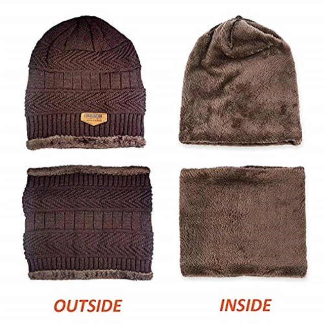 Woolen Cap with Neck Warmer for Women (Brown)