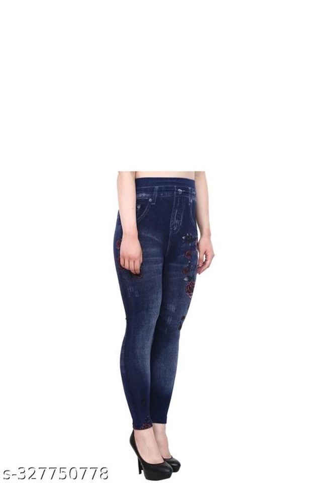 Polyester Dyed Jeggings for Women (Blue, Free Size)