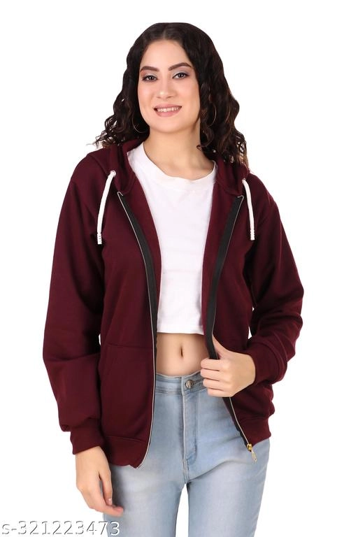 Fleece Solid Jackets for Women (Maroon, S)