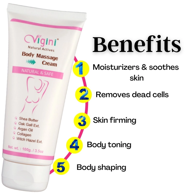 Vigini Whitening & Lightening Intimate Hygiene Gel Wash with Body Massage Cream for Women (100 g, Set of 2)