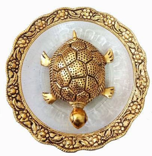 Metal Tortoise with Plate (Gold, Set of 1)