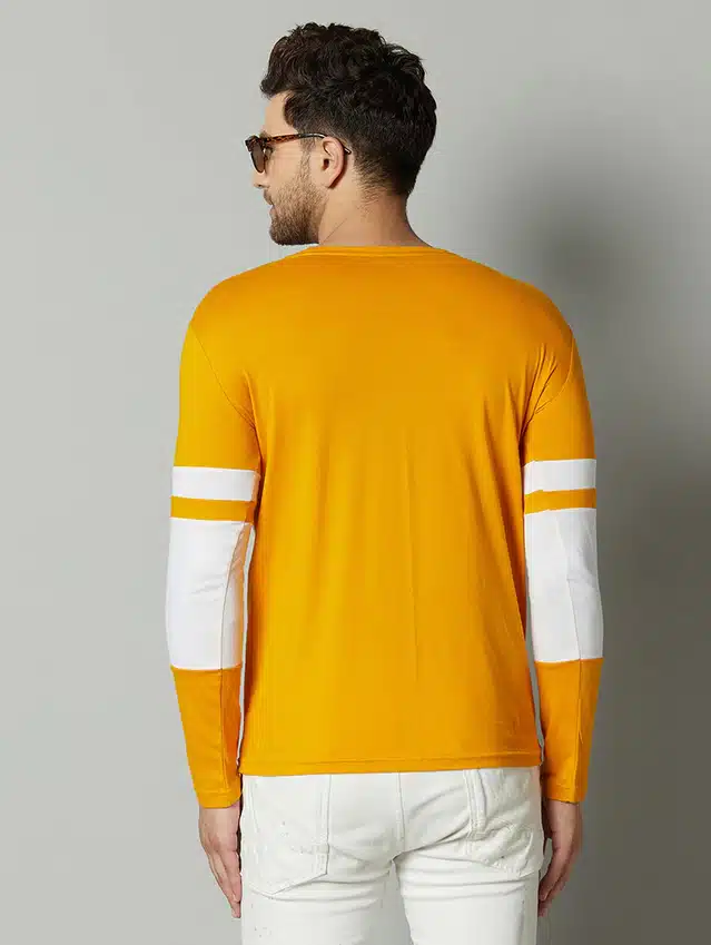 Men's Color Blocked Round Neck T-shirt (Mustard, L)