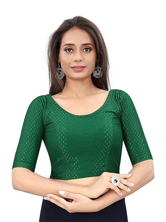 Lycra Solid Stretchable Stitched Blouse for Women (Bottle Green, 30)