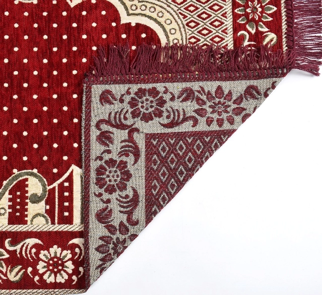 Velvet Chenille Super Soft Namaz Prayer Mat (Maroon, 70x110 cm)