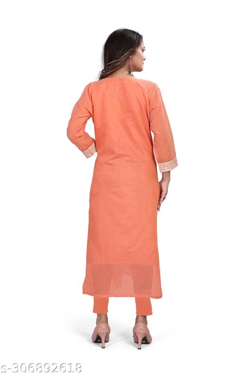 Cotton Embroidered Kurti for Women (Orange, L)