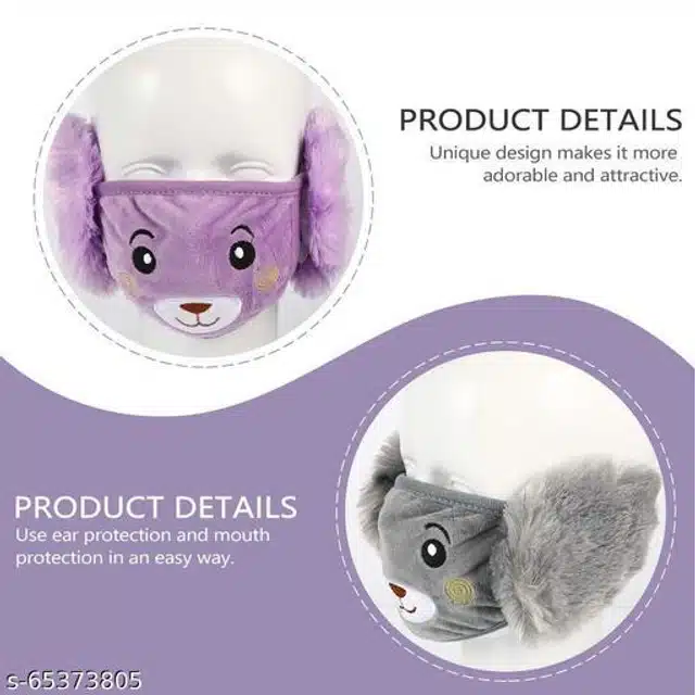 Winter Face Mask with Plush Ear Muffs for Kids (Purple, 3-10 Years)