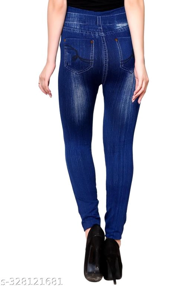 Polyester Dyed Jeggings for Women (Blue, M)