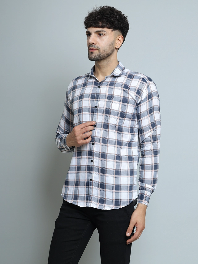 Full Sleeves Checked Shirt for Men (White, M)