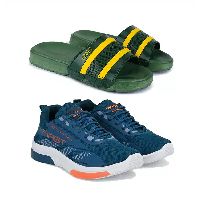 Combo of Sliders & Sports Shoes for Men (Pack of 2) (Multicolour, 9)