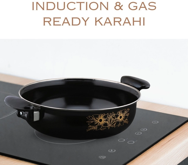 Cast Iron Kadai (Black, 28 cm)