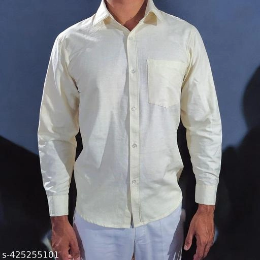 Full Sleeves Solid Shirt for Men (Off White, L)