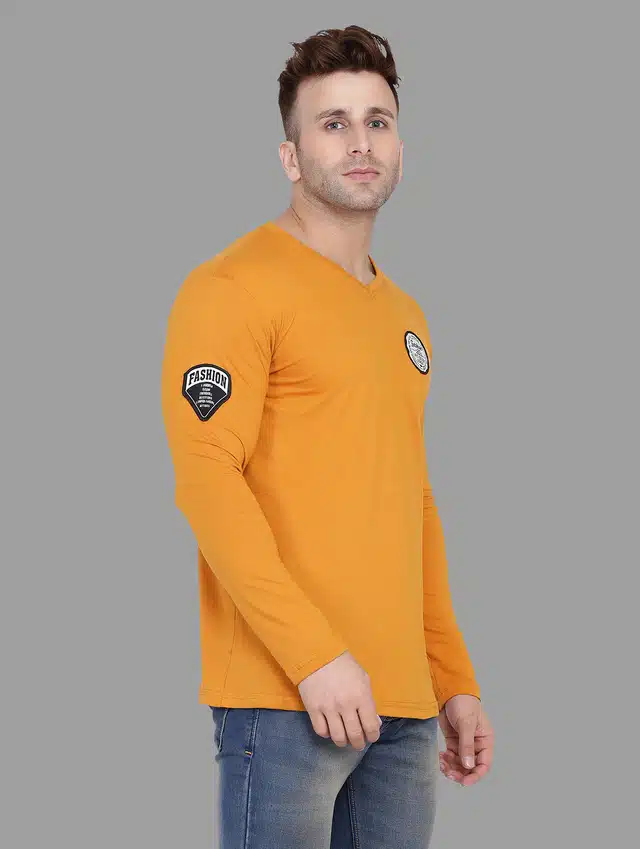 Men Solid Full Sleeves T-shirt (Gold, L) (RSC-123)