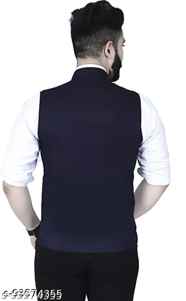 Cotton Slub Ethnic Jacket for Men (Navy Blue, M)