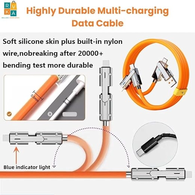 4 in 1 Data Cable| Fast Charging | Cable & Accessories with USB Type - C, iOS Charges Cable & USB Port (Pack of 1)