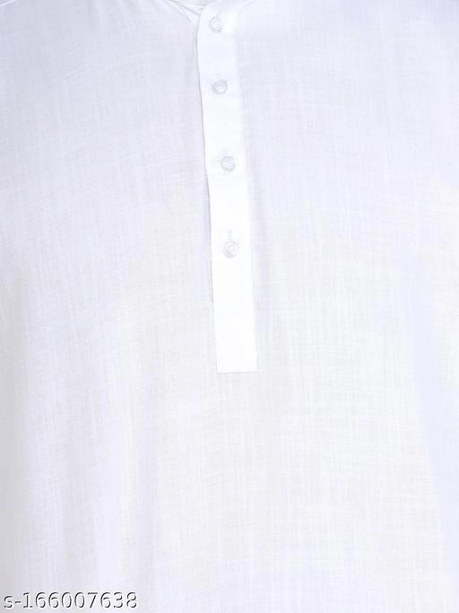 Cotton Blend Solid Short Kurta for Men (White, S)