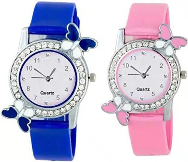 Analog Watch for Women (Pack of 2, Blue & Pink)