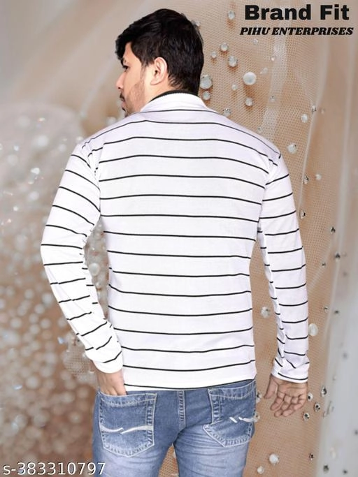 Acrylic Striped Sweater for Men (White, M)