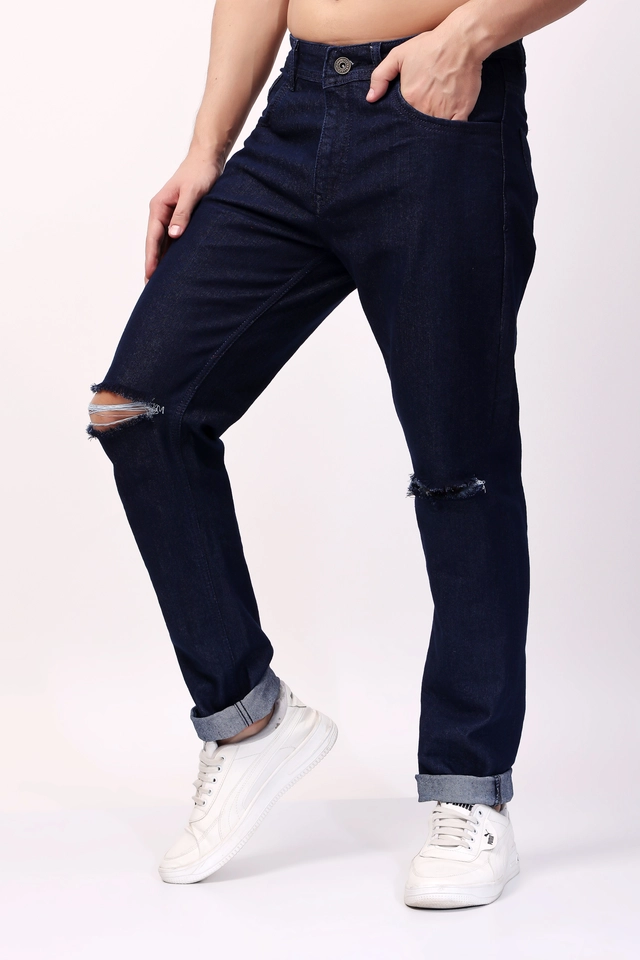 Cotton Blend Slim Fit Jeans for Men (Navy Blue, 30)