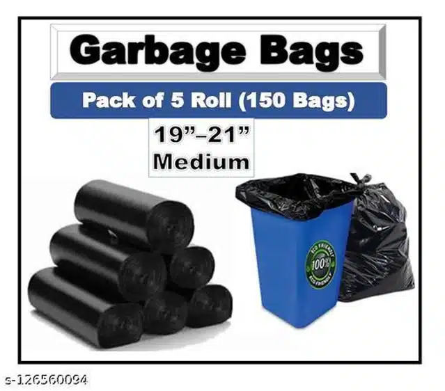 Biodegradable 30 Pcs Garbage Bags (Black, 19x21 inches) (Pack of 5)