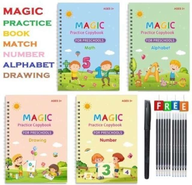 Magic Practice Copybook with Pen & Refills Set for Kids (Multicolor, Set of 1)