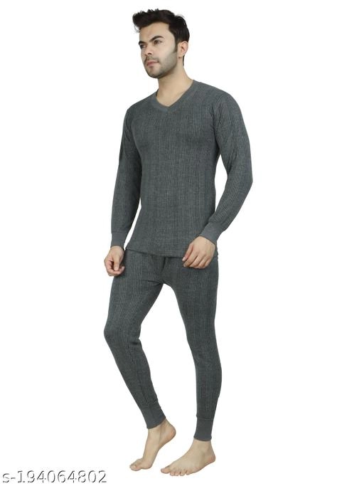 Cotton Blend Thermal Set for Men (Grey, M)