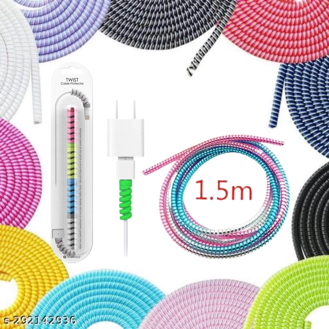 Combo of Silicone 1.5 m Wire Protector with 4 Pcs Twist Cable Protectors (Multicolor, Set of 5)