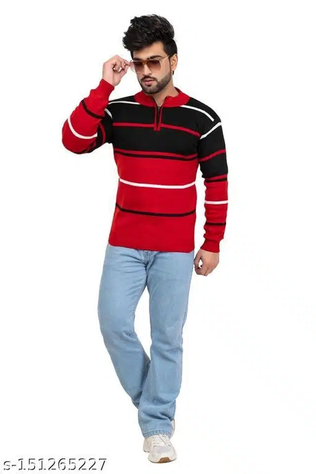 Acrylic Sweater for Men (Red, M)