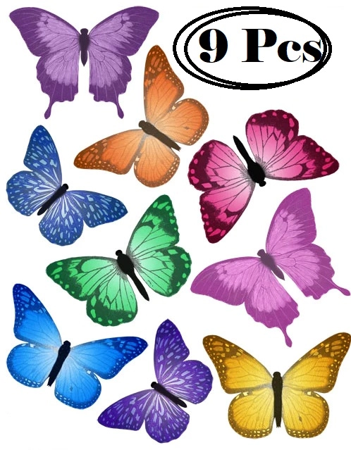 Plastic LED 3D Butterfly Wall Stickers (Multicolor, Pack of 9)