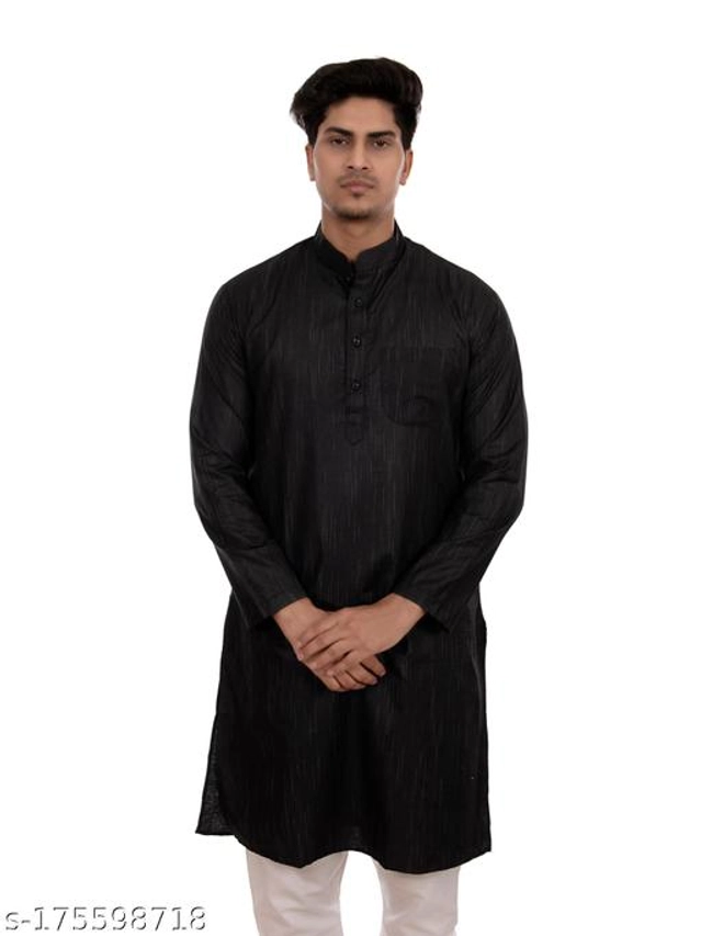 Cotton Blend Kurta for Men (Black, M)